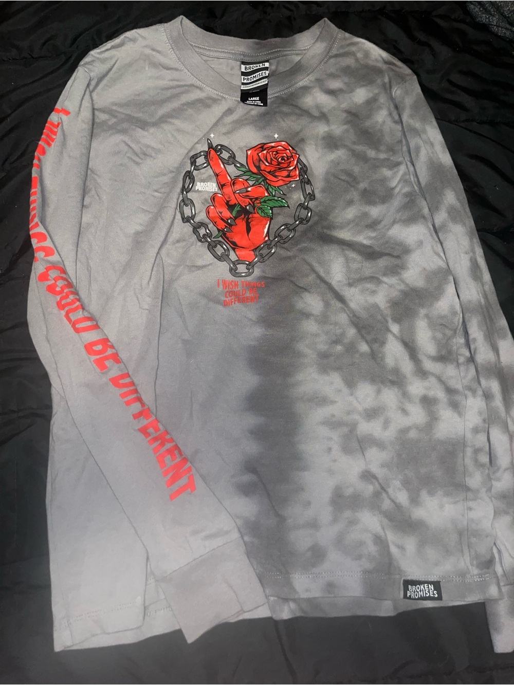 Broken promises Gray Tie-Dye Long Sleeve wish things could be size large